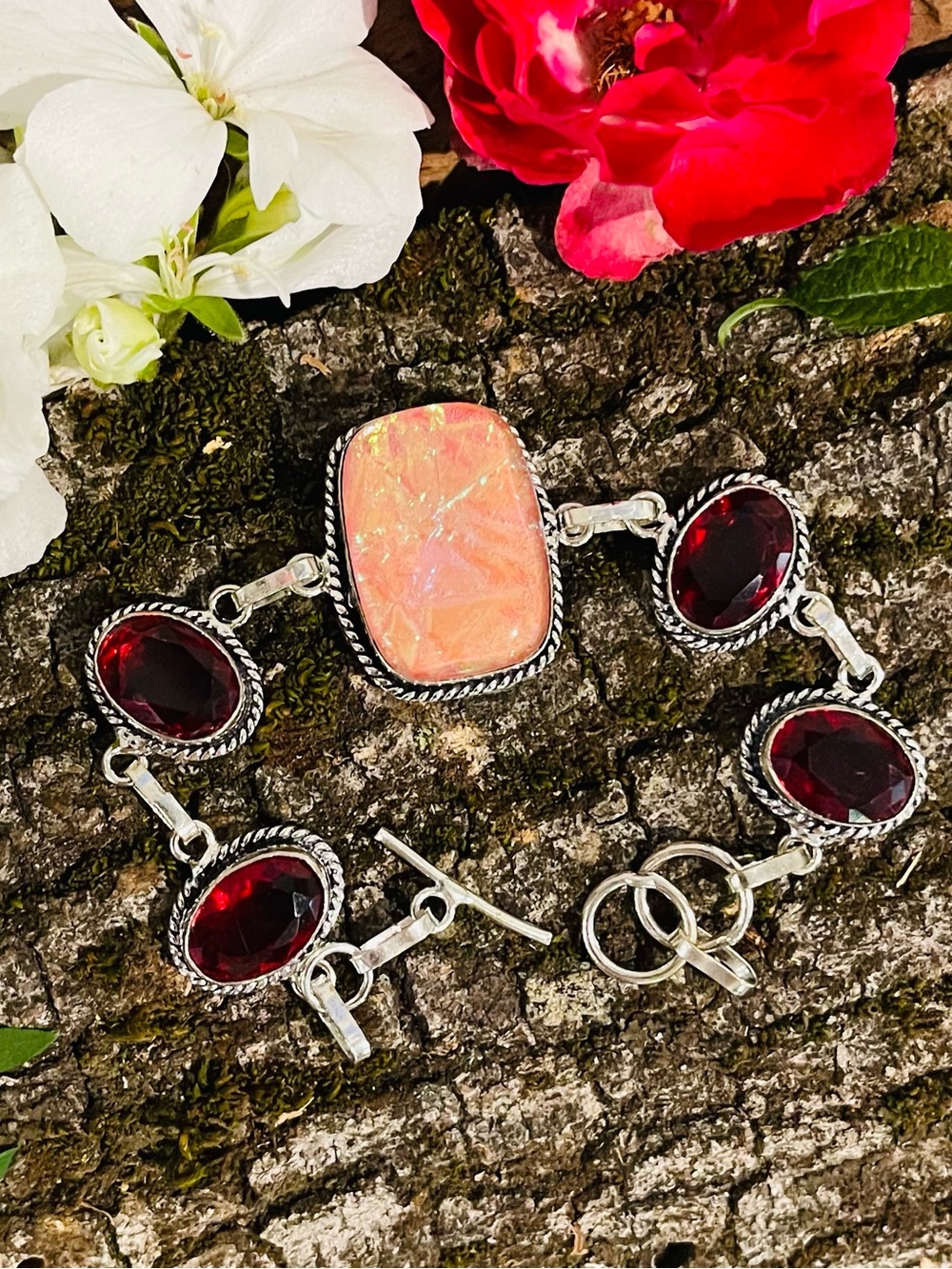 Triplet Opal Garnet 925 Sterling Silver Bracelet